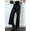 Pantalon palazzo fluide noir avec bande blanche - 2