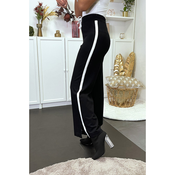 Pantalon palazzo fluide noir avec bande blanche - 4