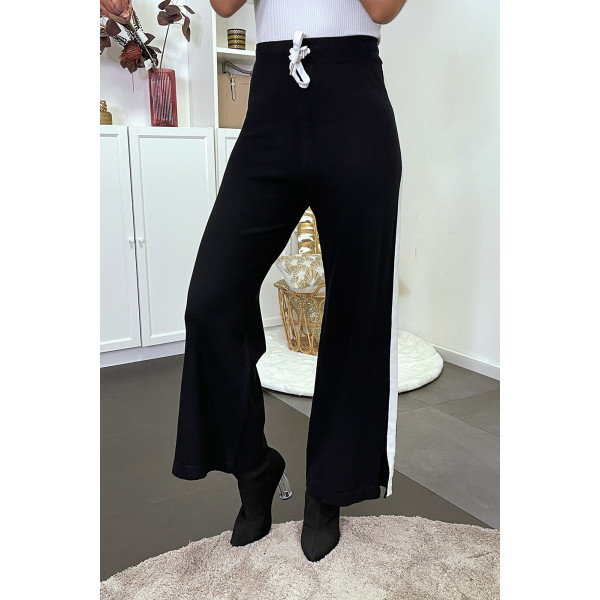 Pantalon palazzo fluide noir avec bande blanche - 6