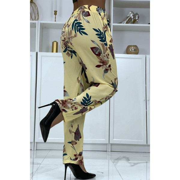 Pantalon fluide jaune à motif floral B-36 - 3