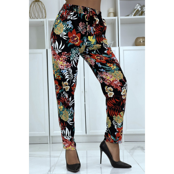 Pantalon fluide noir à motif floral B-59 - 6