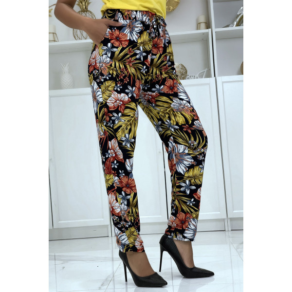 Pantalon fluide moutarde à motif floral B-59 - 3