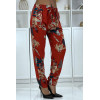 Pantalon fluide rouge à motif floral B-36 - 4