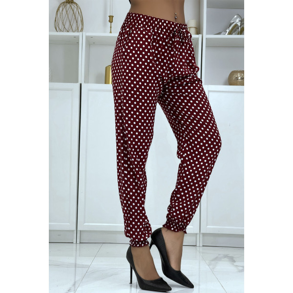 Pantalon fluide bordeaux à pois A-5 - 2