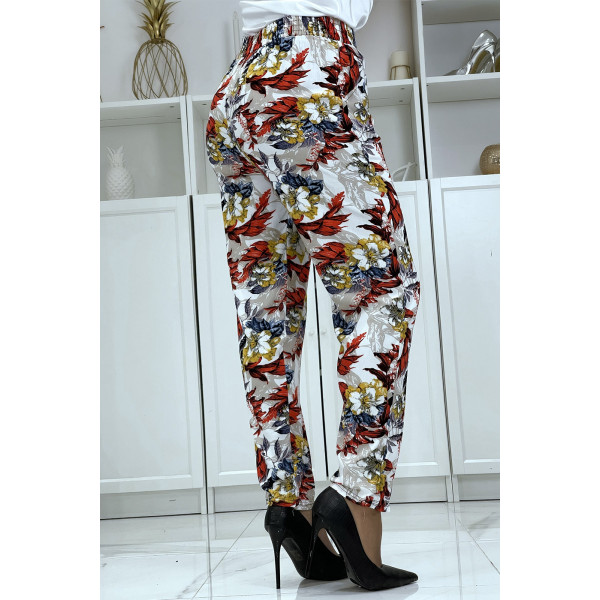 Pantalon fluide blanc à motif floral B-59 - 4