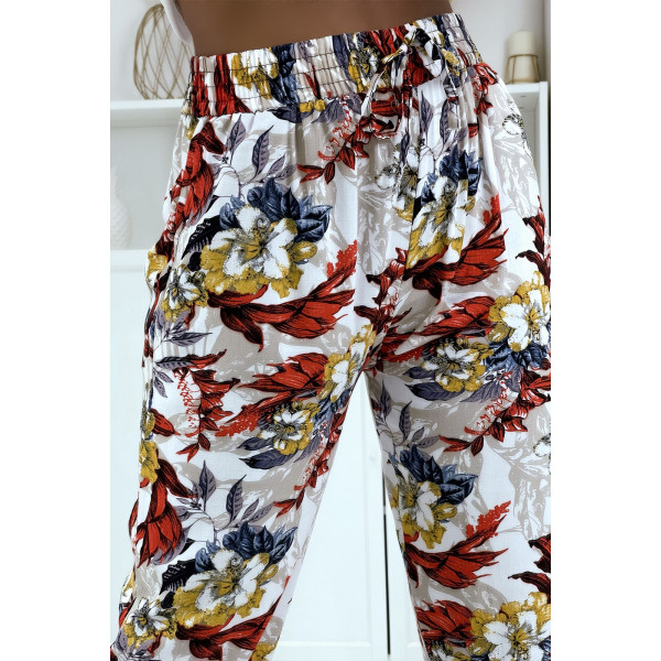 Pantalon fluide blanc à motif floral B-59 - 5