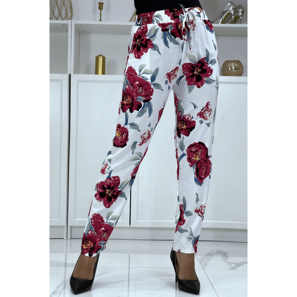 Pantalon fluide blanc à motif floral B-11 - 3