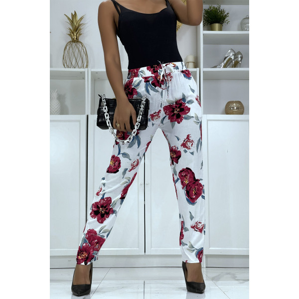 Pantalon fluide blanc à motif floral B-11 - 5