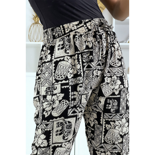 Pantalon fluide noir à motif ethnique A-21 - 5