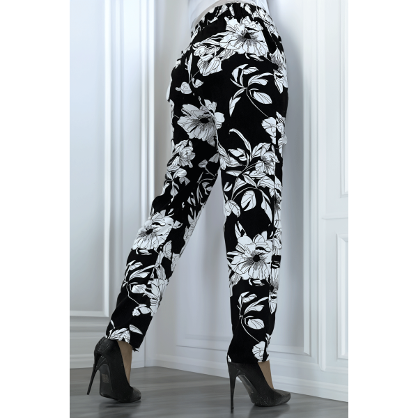 Pantalon fluide marine à motif floral B-54 - 3