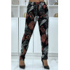 Pantalon fluide noir à motif floral B-15 - 2