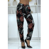 Pantalon fluide noir à motif floral B-15 - 3