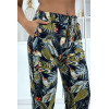 Pantalon fluide marine à motif floral B-23 - 5