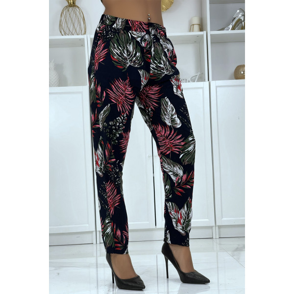 Pantalon fluide marine à motif floral B-15 - 2