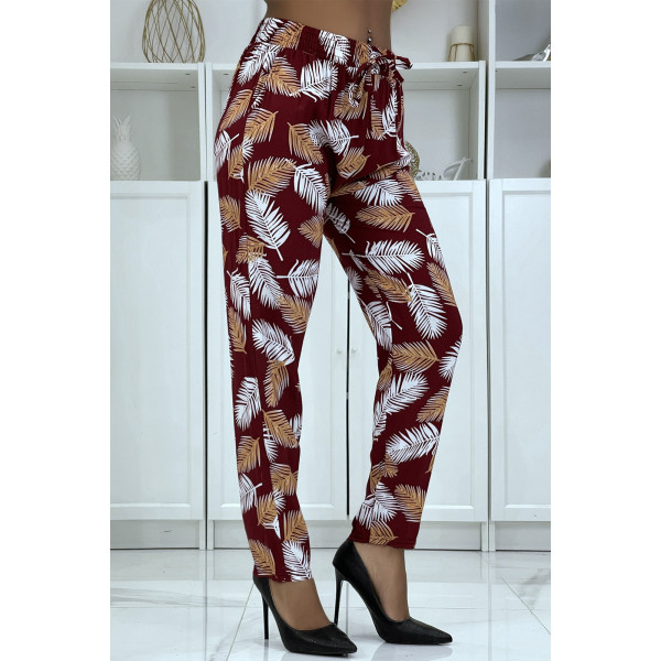 Pantalon fluide rouge à motif floral B-28 - 2