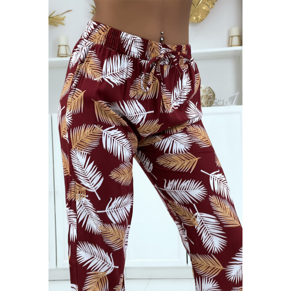 Pantalon fluide rouge à motif floral B-28 - 4