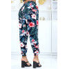 Pantalon noir à motif floral, fluide élastique à la taille et aux chevilles  - 3