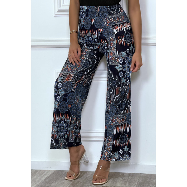 Pantalon palazzo bleu à motif floral - 3