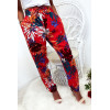 Pantalon fluide très agréable à porter en coton, motif fleuri rouge avec poche et lacet - 3