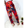 Pantalon fluide très agréable à porter en coton, motif fleuri rouge avec poche et lacet - 7