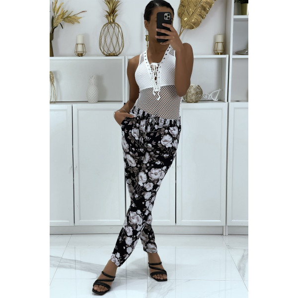 Pantalon fluide gris à motif floral B-60 - 5