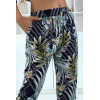 Pantalon fluide marine à motif floral a-14 - 1