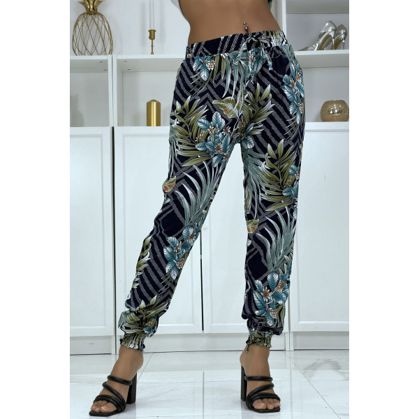 Pantalon fluide marine à motif floral a-14 - 3