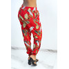 Pantalon fluide rouge à motif feuillage - 3