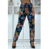 Pantalon fluide marine à motif floral B-29 - 1