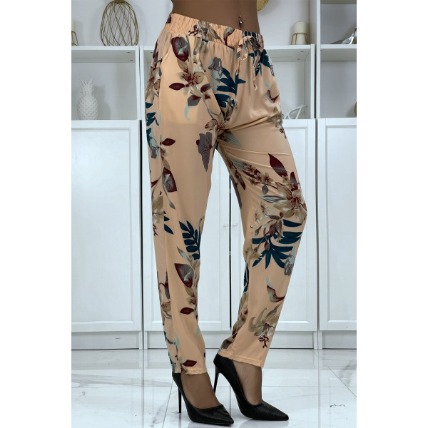 Pantalon fluide rose à motif floral B-36 - 2