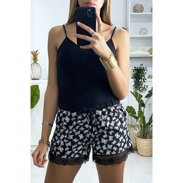 Short noir motif papillon doublé avec dentelle - 2