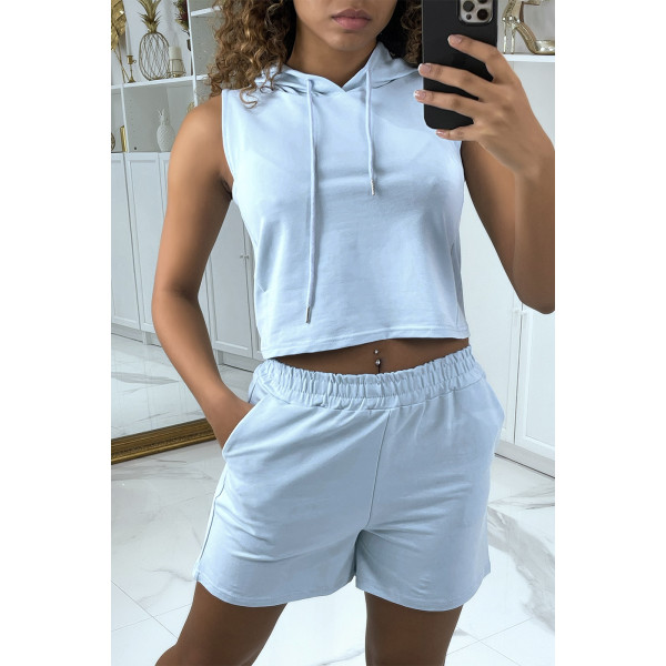 Ensemble top à capuche et short bleu - 3