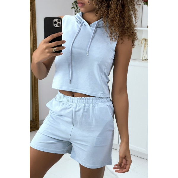 Ensemble top à capuche et short bleu - 5