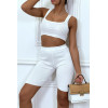 Ensemble blanc crop top et cycliste blanc en fine maille - 2