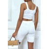 Ensemble blanc crop top et cycliste blanc en fine maille - 5