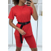 Ensemble T-shirt et cycliste rouge avec ceinture - 1