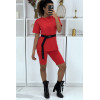 Ensemble T-shirt et cycliste rouge avec ceinture - 3