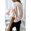 Blouse chemise rose boutonnés à l'avant  avec volant aux manches et fronce aux épaules - 4