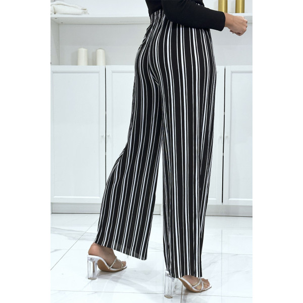 Pantalon palazzo rayé motif noir et blanc - 1