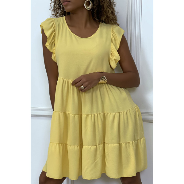 Robe jaune froncée à volant et coupe évasée - 3