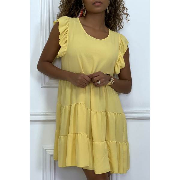 Robe jaune froncée à volant et coupe évasée - 5