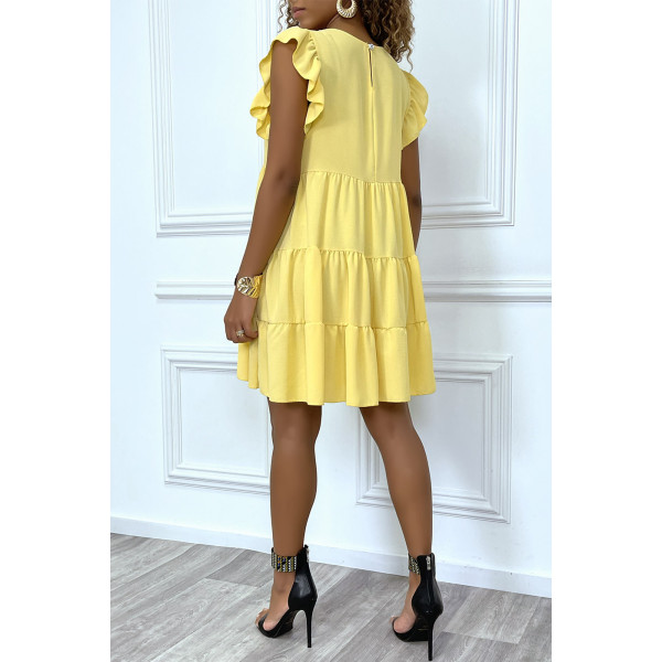 Robe jaune froncée à volant et coupe évasée - 7