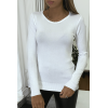 Pull blanc col rond en maille tricot très extensible et très doux - 5