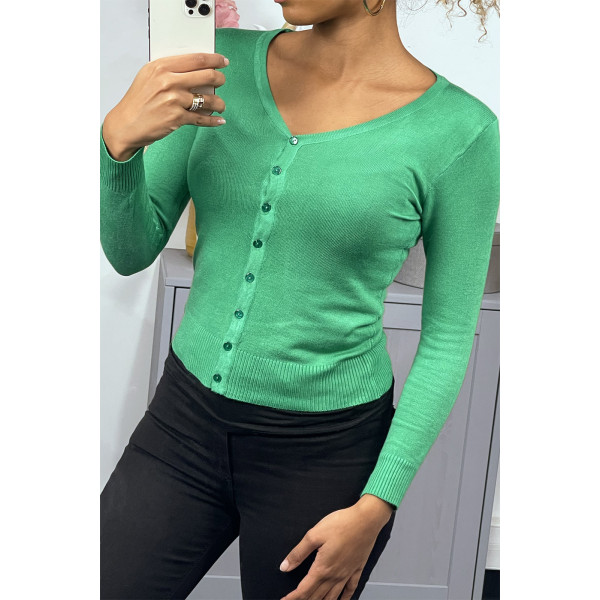 Gilet vert clair en maille tricot très extensible, l'incontournable classique - 2