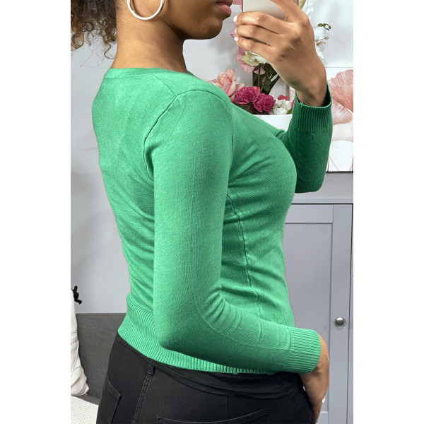 Gilet vert clair en maille tricot très extensible, l'incontournable classique - 4