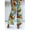 Pantalon palazzo fleuris vert motif fleure - 2