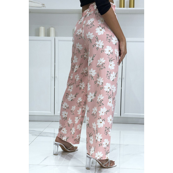 Pantalon palazzo rose avec motif fleuris - 1