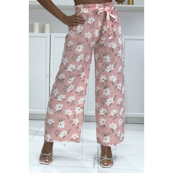 Pantalon palazzo rose avec motif fleuris - 2