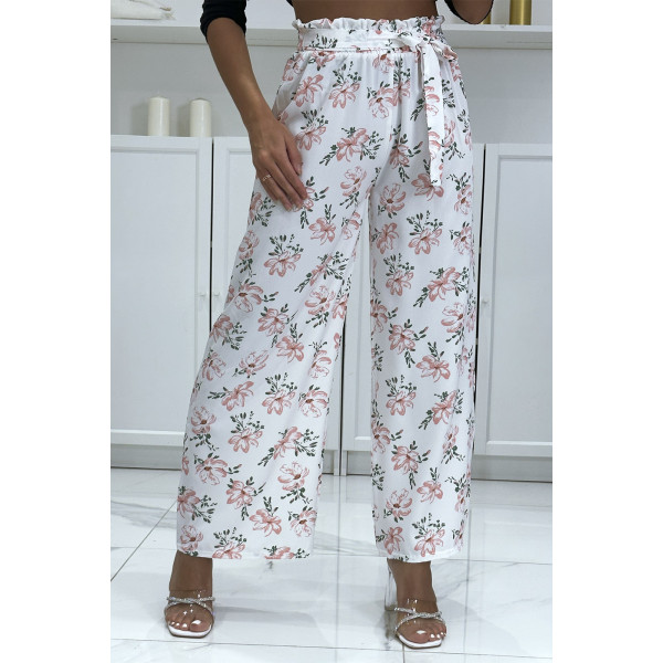 Pantalon palazzo blanc avec motif fleuris - 4