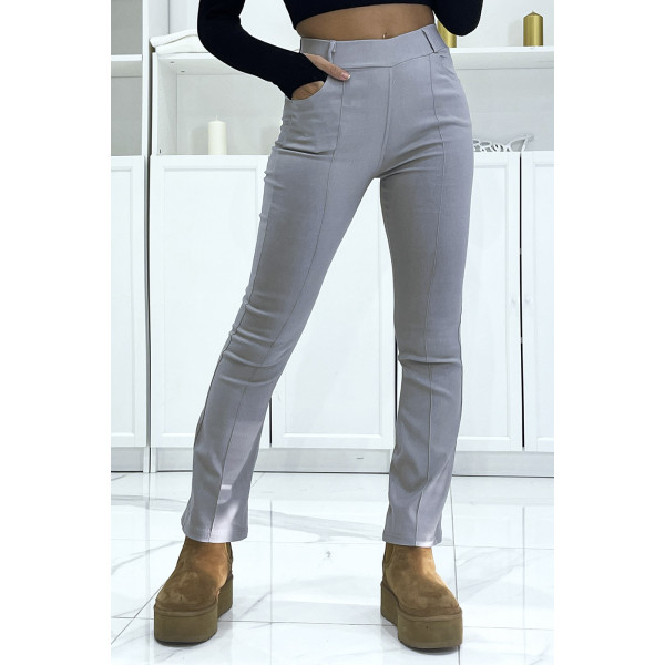 Jean slim gris extensible à taille haute évasé aux pieds - 2